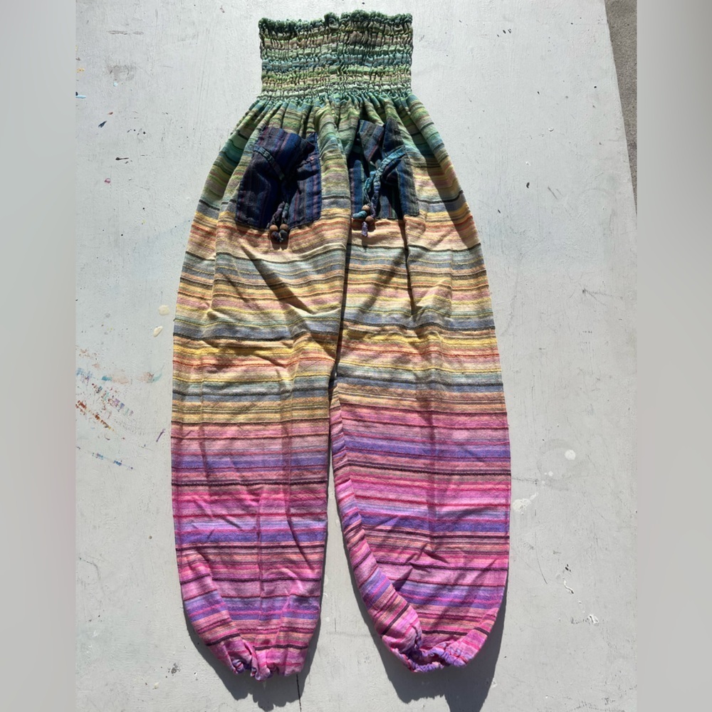 Women's Pants Multicolor Harem OS Wide Baggy Parachute MC Hammer Hippie Pocket‎